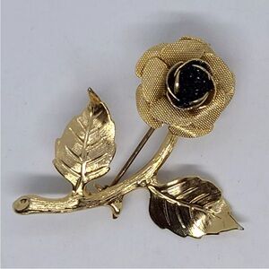 🇺🇸Vintage Textured Rose Gold Tone Brooch Black Center 1.75" Tall.